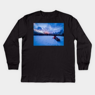 Snowmobile Sunset Kids Long Sleeve T-Shirt